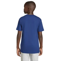 T-shirt da bambino blu con maxi logo grafico arancione adidas