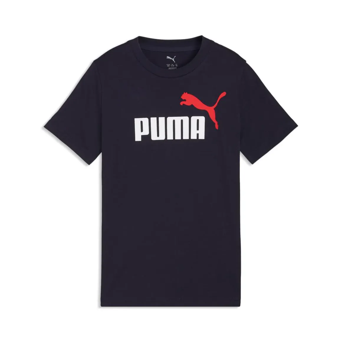 T-shirt da bambino blu scuro Puma con stampa logo bianca e rossa