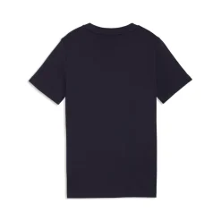 T-shirt da bambino blu scuro Puma con stampa logo bianca e rossa