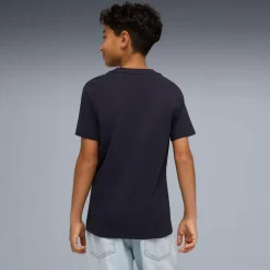 T-shirt da bambino blu scuro Puma con stampa logo bianca e rossa