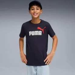 T-shirt da bambino blu scuro Puma con stampa logo bianca e rossa