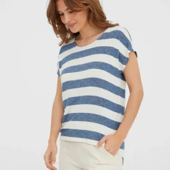 T-shirt da Donna a righe bianco e blu con girocollo Vero Moda