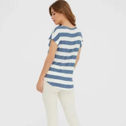 T-shirt da Donna a righe bianco e blu con girocollo Vero Moda