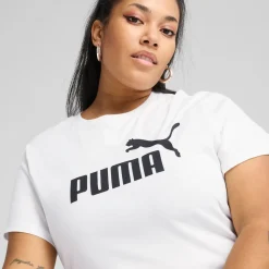 T-shirt da donna bianca con logo nero a contrasto sul petto Puma