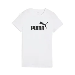 T-shirt da donna bianca con logo nero a contrasto sul petto Puma