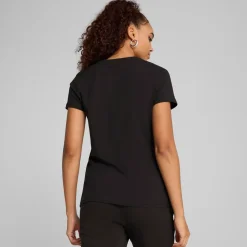 T-shirt da donna nera con logo bianco a contrasto sul petto Puma