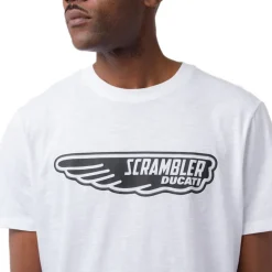 T-shirt da uomo bianca con dettaglio stampa Ducati Scrambler