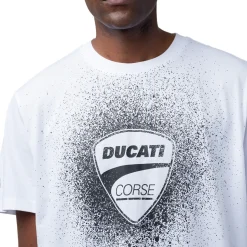 T-shirt da uomo bianca in cotone con logo e stampa Ducati Corse