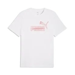 T-shirt da uomo bianca Puma con logo rosso dal design geometrico