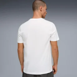 T-shirt da uomo bianca Puma con logo rosso dal design geometrico