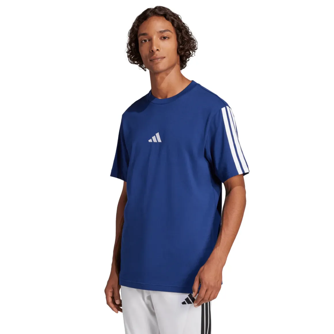 T-shirt da uomo blu adidas Essentials con 3 strisce bianche in Cotone
