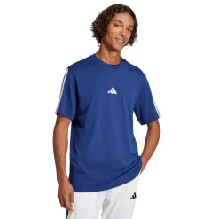 T-shirt da uomo blu adidas Essentials con 3 strisce bianche in Cotone