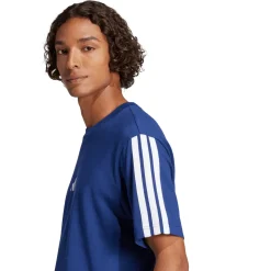 T-shirt da uomo blu adidas Essentials con 3 strisce bianche in Cotone