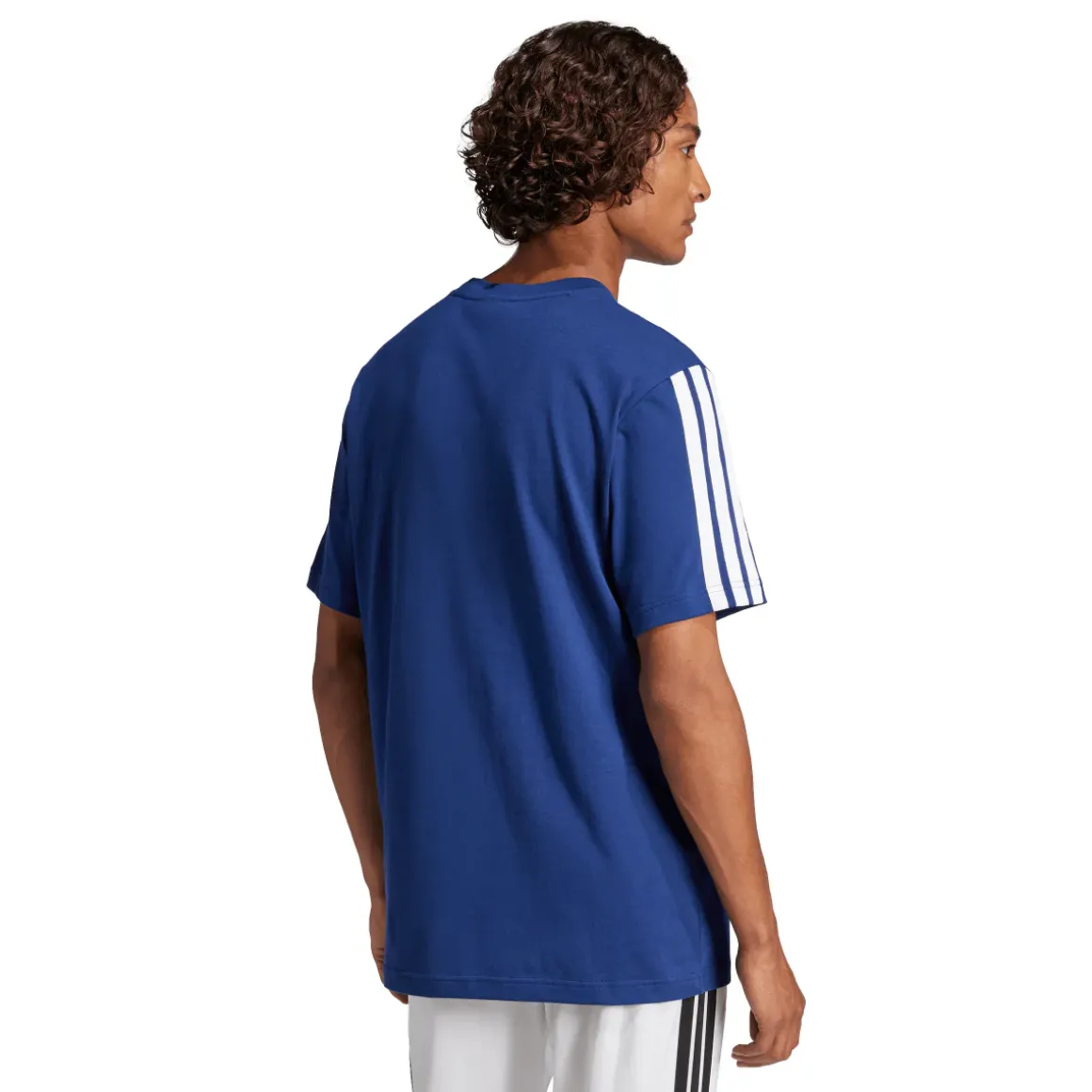 T-shirt da uomo blu adidas Essentials con 3 strisce bianche in Cotone
