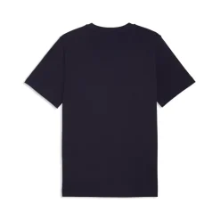 T-shirt da uomo blu in cotone con logo frontale rosso e bianco Puma