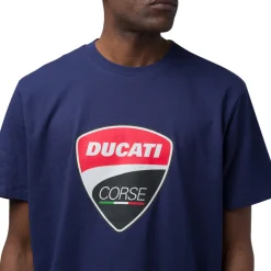T-shirt da uomo blu navy in cotone con logo Ducati Corse