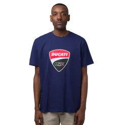T-shirt da uomo blu navy in cotone con logo Ducati Corse