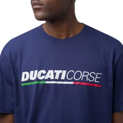 T-shirt da uomo blu navy in cotone con logo e stampa Ducati Corse