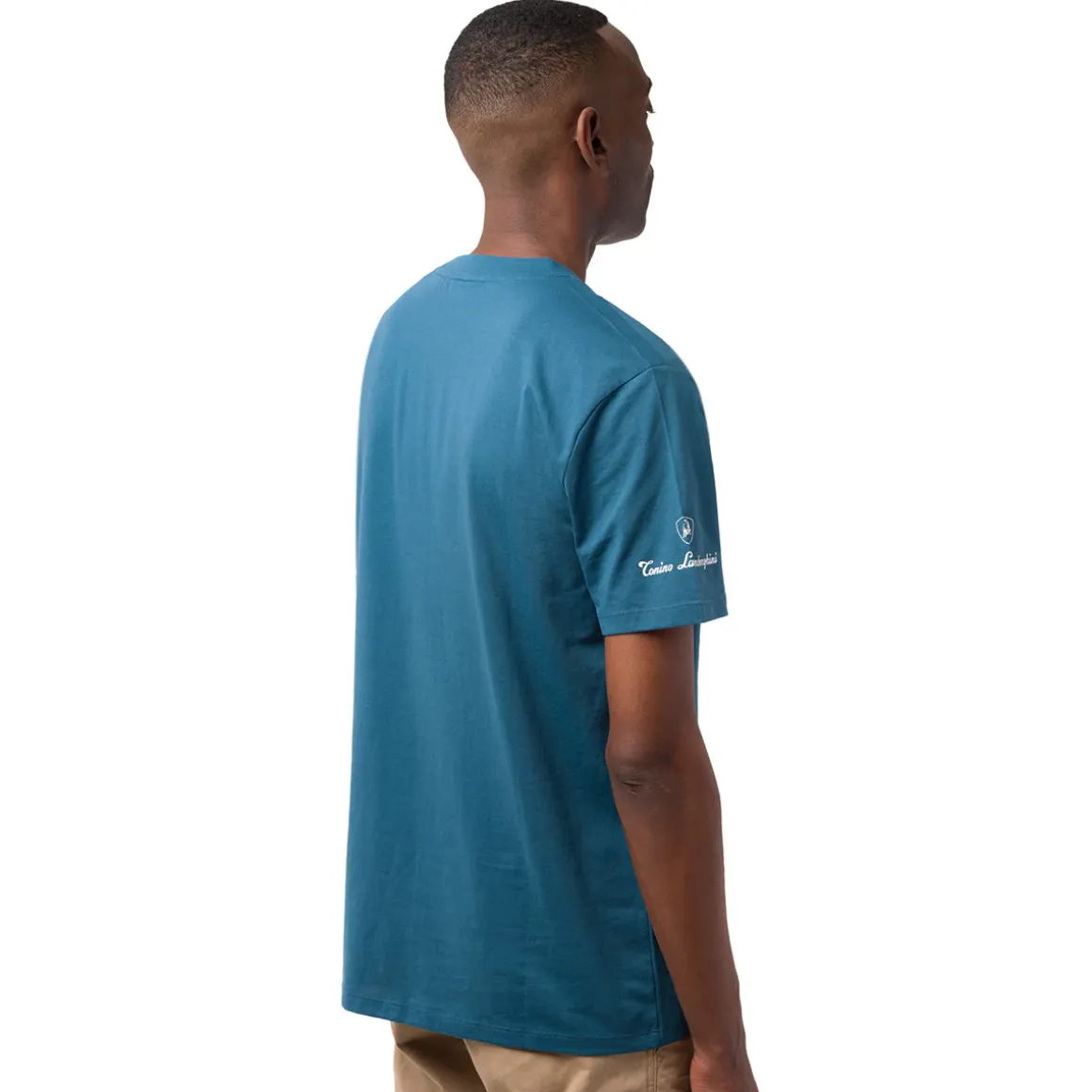 T-shirt da uomo blu ottanio in cotone con logo bianco Tonino Lamborghini
