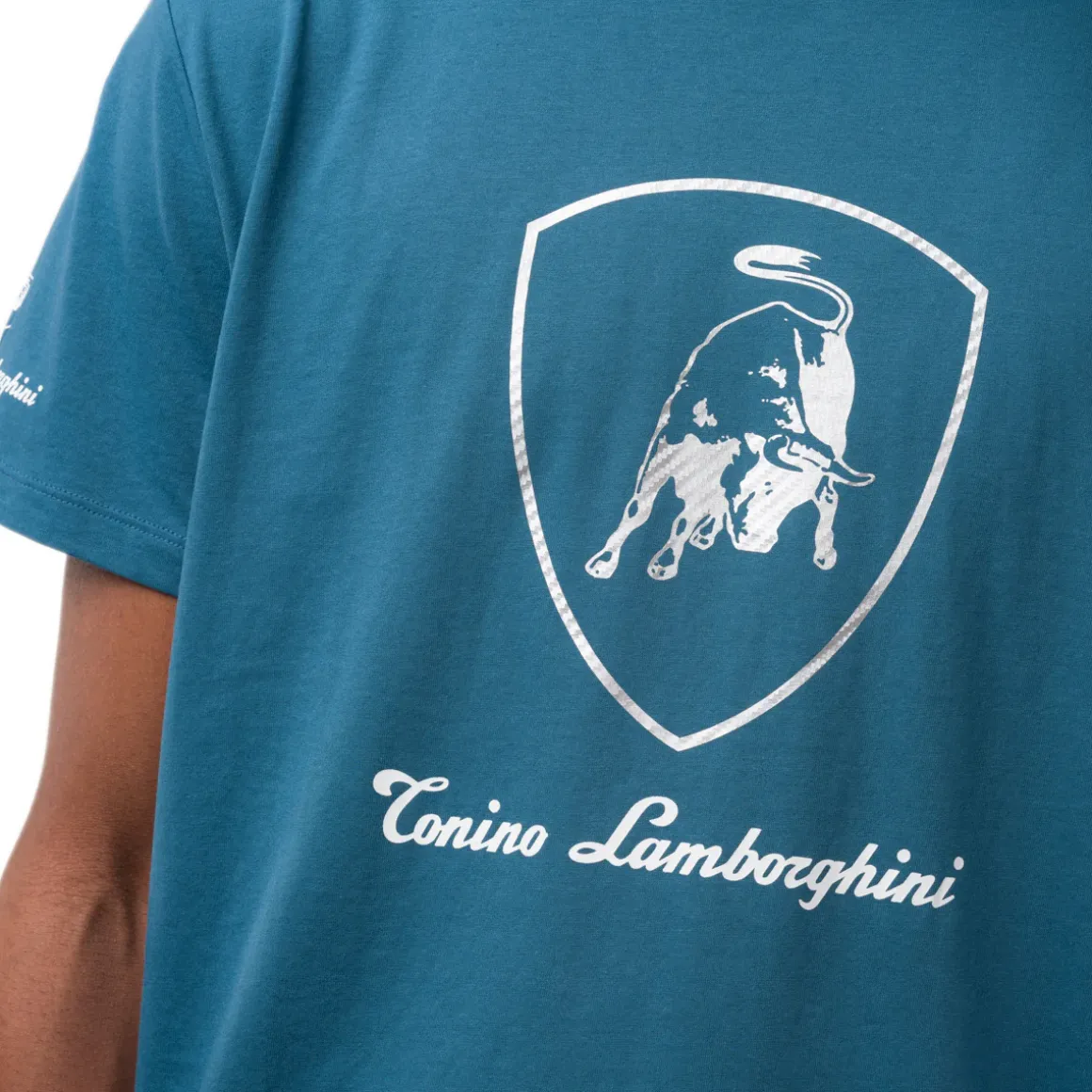 T-shirt da uomo blu ottanio in cotone con logo Tonino Lamborghini