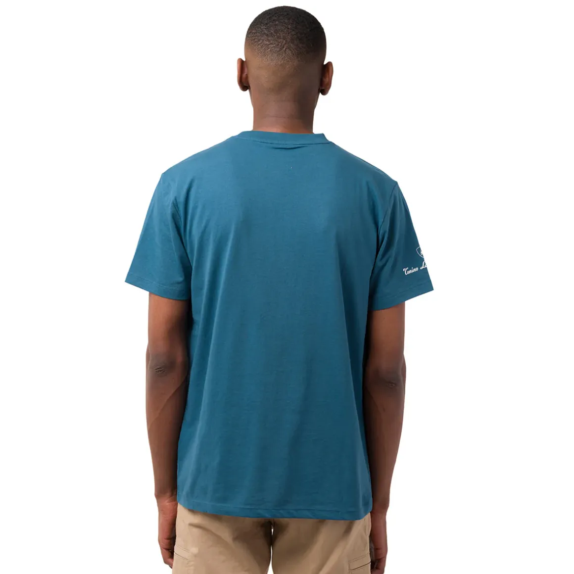 T-shirt da uomo blu ottanio in cotone con logo Tonino Lamborghini