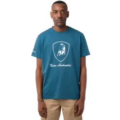 T-shirt da uomo blu ottanio in cotone con logo Tonino Lamborghini