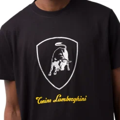 T-shirt da uomo nera con dettaglio stampa argento Tonino Lamborghini
