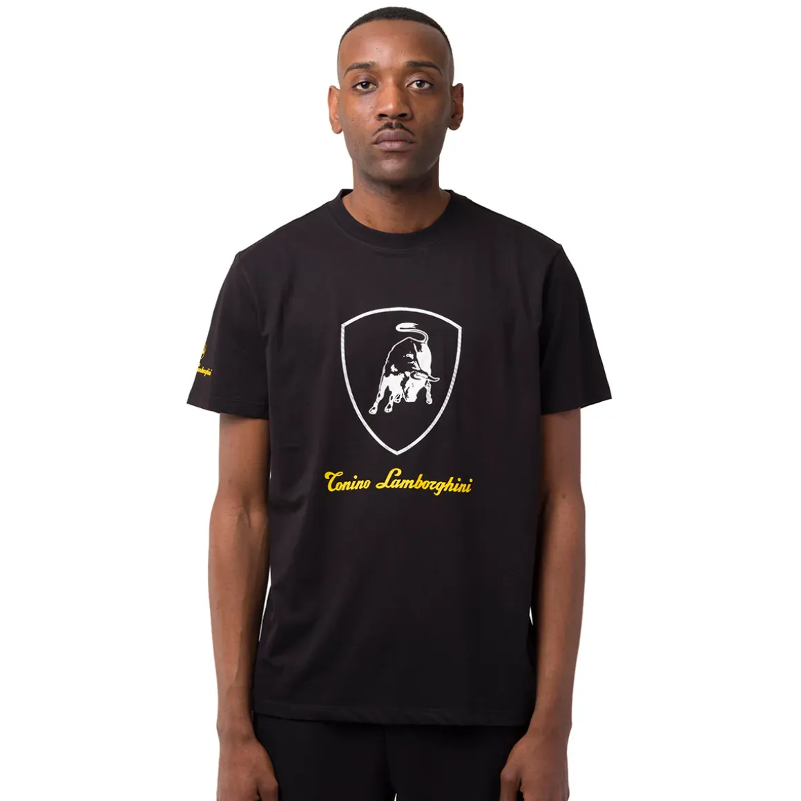 T-shirt da uomo nera con dettaglio stampa argento Tonino Lamborghini