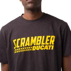 T-shirt da uomo nera con dettaglio stampa gialla Ducati Scrambler