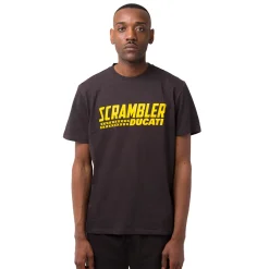 T-shirt da uomo nera con dettaglio stampa gialla Ducati Scrambler