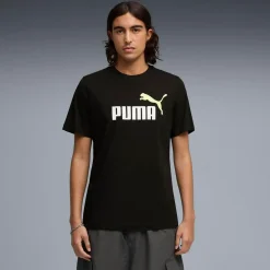 T-shirt da uomo nera con logo bianco in cotone Puma