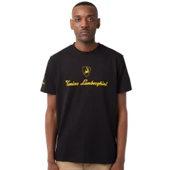 T-shirt da uomo nera in cotone con logo giallo Tonino Lamborghini