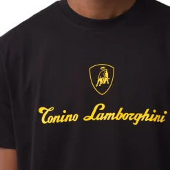 T-shirt da uomo nera in cotone con logo giallo Tonino Lamborghini
