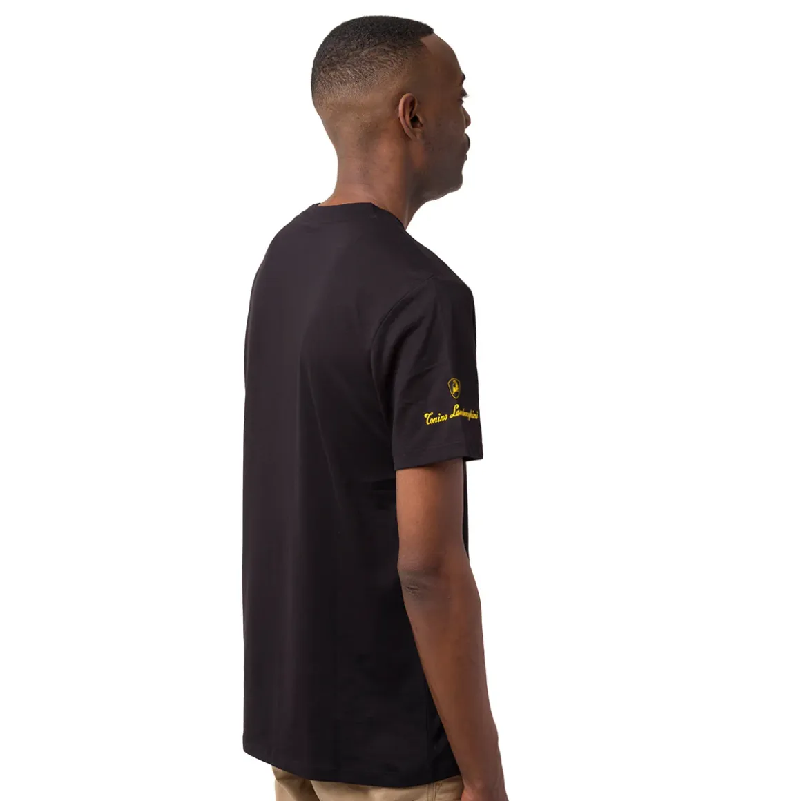 T-shirt da uomo nera in cotone con logo giallo Tonino Lamborghini