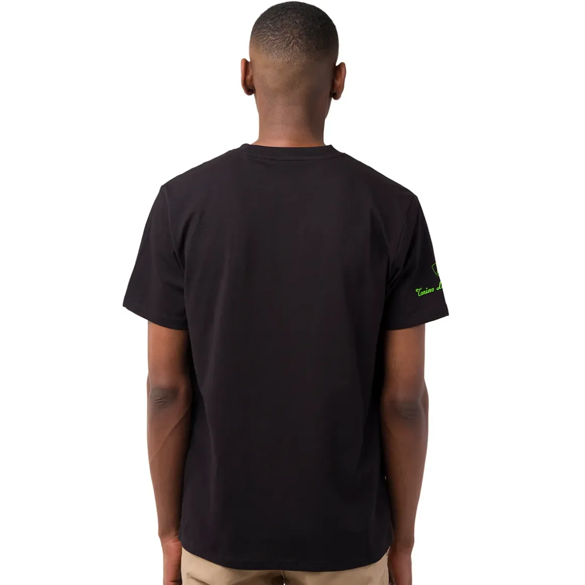 T-shirt da uomo nera in cotone con logo verde fluo Tonino Lamborghini