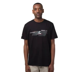 T-shirt da uomo nera in cotone con logo e stampa Ducati Corse