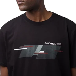 T-shirt da uomo nera in cotone con logo e stampa Ducati Corse