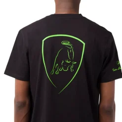 T-shirt da uomo nera in cotone con dettagli verde fluo Tonino Lamborghini
