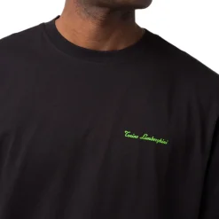 T-shirt da uomo nera in cotone con dettagli verde fluo Tonino Lamborghini