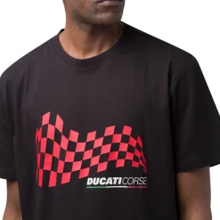 T-shirt da uomo nero in cotone con stampa rossa Ducati Corse
