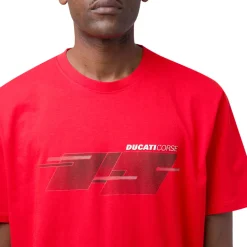 T-shirt da uomo rosso in cotone con logo e stampa Ducati Corse