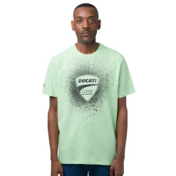 T-shirt da uomo verde chiaro in cotone con logo e stampa Ducati Corse