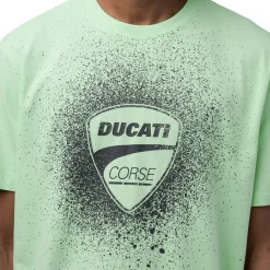 T-shirt da uomo verde chiaro in cotone con logo e stampa Ducati Corse