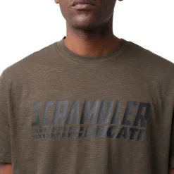 T-shirt da uomo verde militare con dettaglio stampa Ducati Scrambler