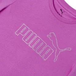T-shirt fucsia da Donna a maniche corte con logo strass Puma