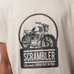 T-shirt girocollo beige da uomo con stampa frontale Ducati Scrambler