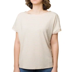 T-shirt girocollo Donna a righe beige e lurex con manica corta Swish Jeans