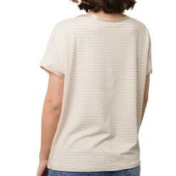 T-shirt girocollo Donna a righe beige e lurex con manica corta Swish Jeans