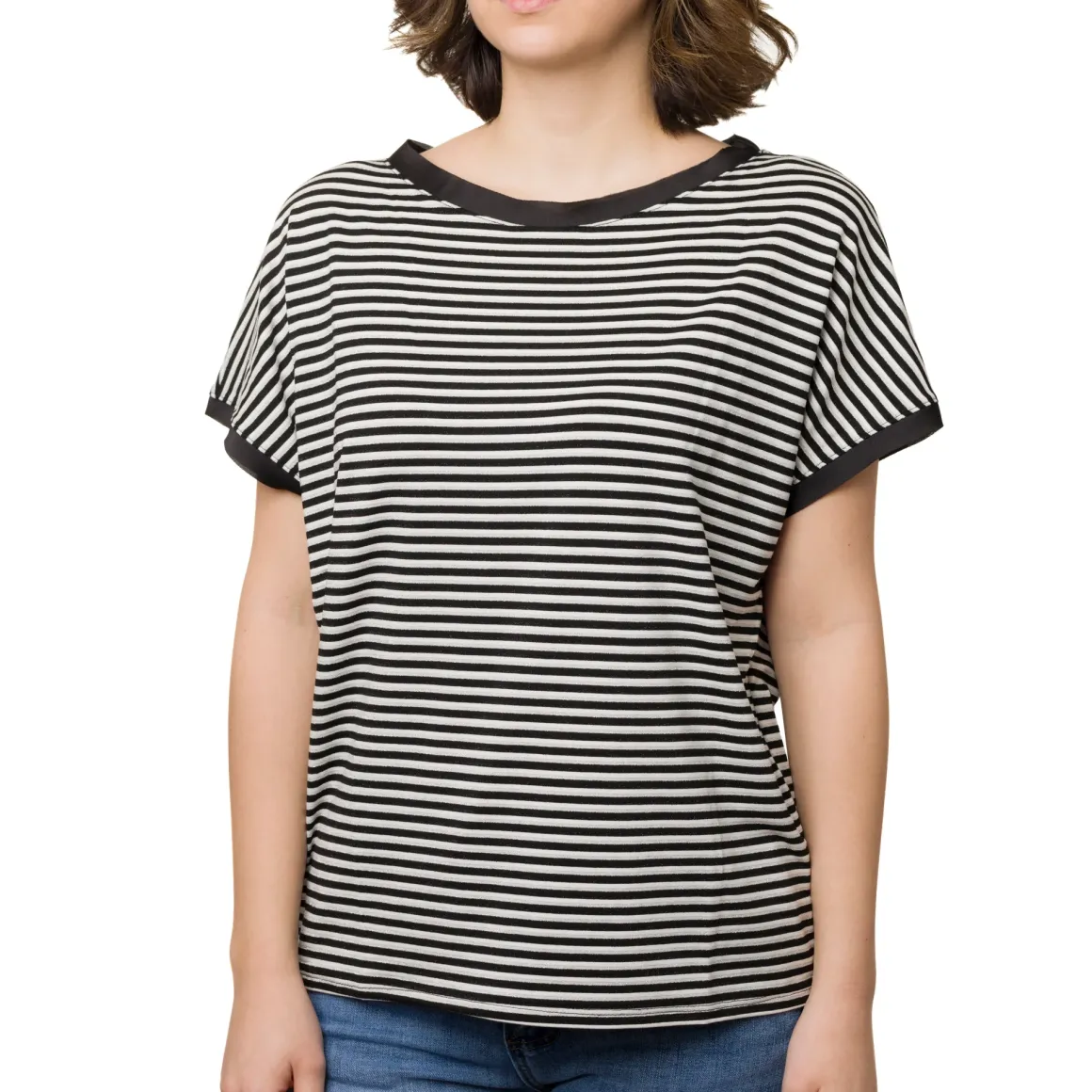 T-shirt girocollo Donna a righe nere e lurex con manica corta Swish Jeans