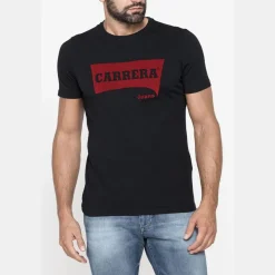 T-shirt girocollo nera da uomo in jersey leggero con logo Carrera Jeans